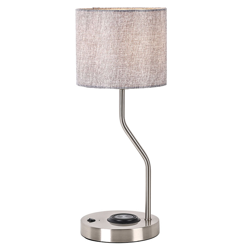 Haririk gabeko telefono-kargagailurako mahai-lanpara oihalezko pantailarekin